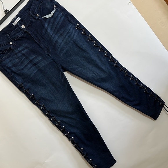 Good American Good Legs dark wash blue lace up jeans - Picture 5 of 9